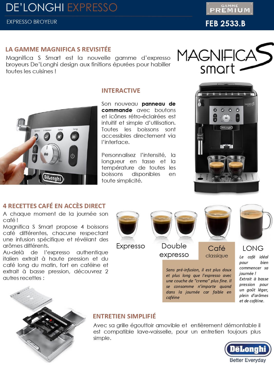 Machine Espresso Broyeur Delonghi Magnifica Smart Noir FEB 2533.B